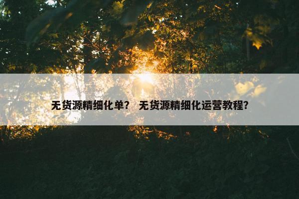 无货源精细化单？ 无货源精细化运营教程？