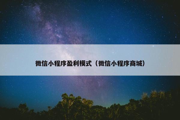 微信小程序盈利模式（微信小程序商城）
