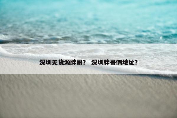 深圳无货源胖哥？ 深圳胖哥俩地址？