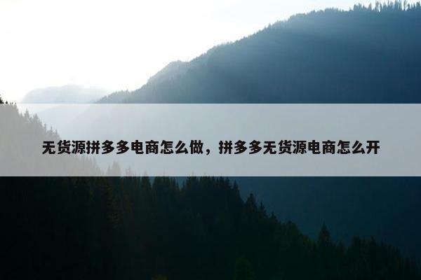 无货源拼多多电商怎么做，拼多多无货源电商怎么开