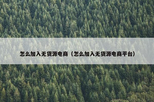 怎么加入无货源电商（怎么加入无货源电商平台）
