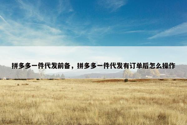 拼多多一件代发前备，拼多多一件代发有订单后怎么操作