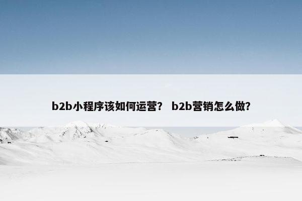 b2b小程序该如何运营？ b2b营销怎么做？