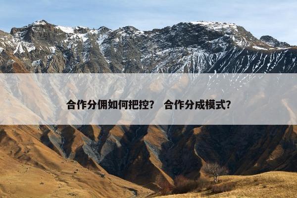 合作分佣如何把控？ 合作分成模式？