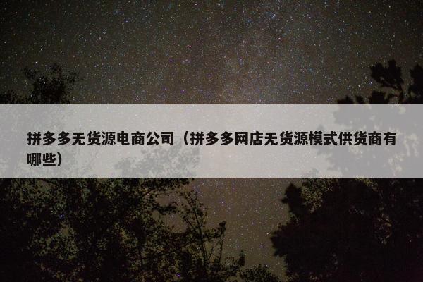 拼多多无货源电商公司（拼多多网店无货源模式供货商有哪些）