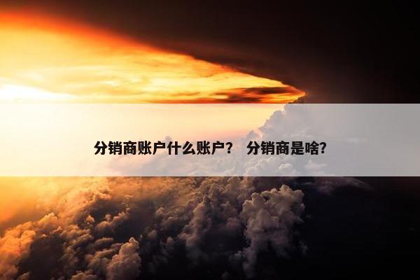 分销商账户什么账户？ 分销商是啥？
