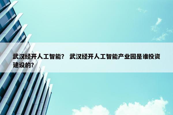 武汉经开人工智能? 武汉经开人工智能产业园是谁投资建设的?