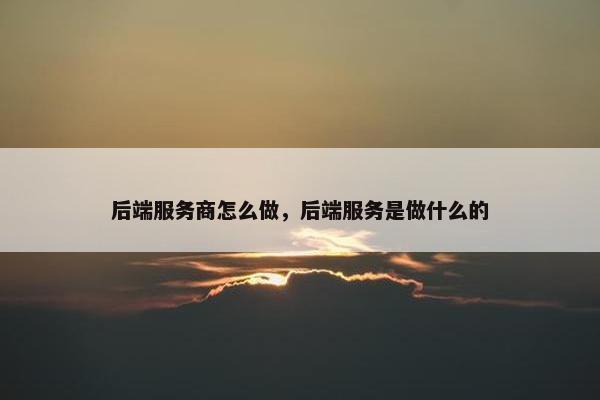 后端服务商怎么做,后端服务是做什么的